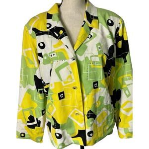 Silk 100% City Girl blazer embellished & beaded abstract print “Art to Wear”